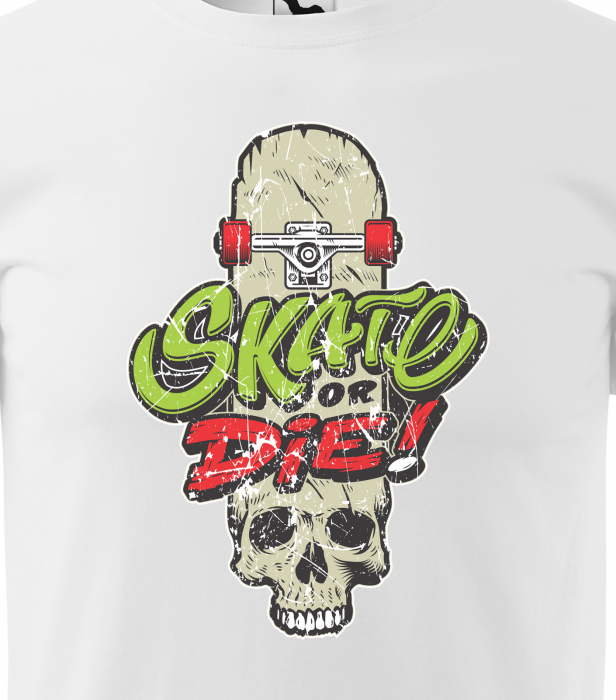 Tricou, idee de cadou, pentru pasionatii de skateboard, Skate or Die Head Skull [2]