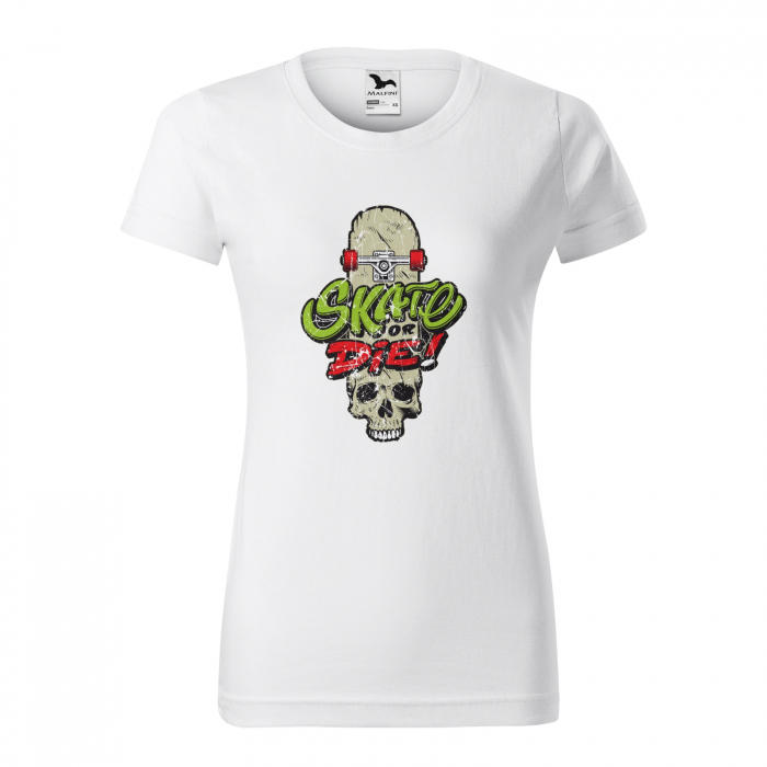 Tricou, idee de cadou, pentru pasionatii de skateboard, Skate or Die Head Skull [1]
