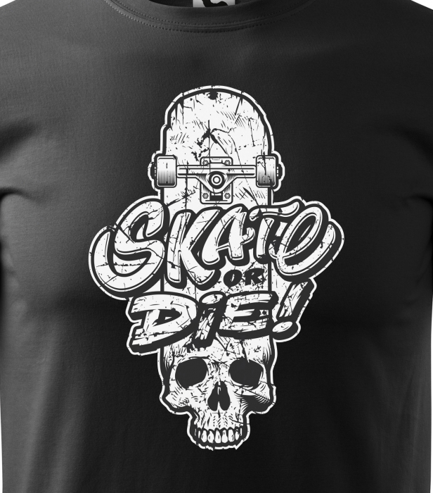 Tricou, idee de cadou, pentru pasionatii de skateboard, Skate or Die Skull on Board [2]