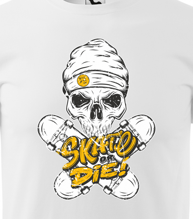 Tricou, idee de cadou, pentru pasionatii de skateboard, Skull Beanie Skate or Die [2]