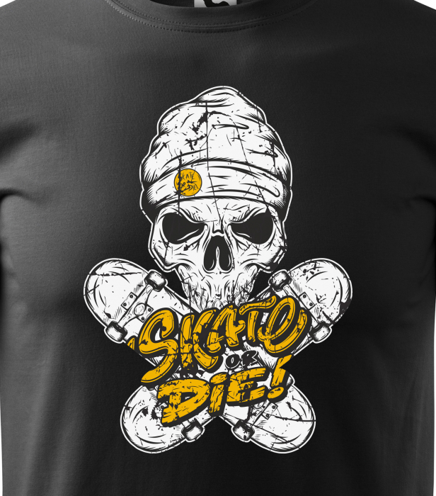 Tricou, idee de cadou, pentru pasionatii de skateboard, Skull Beanie Skate or Die [2]