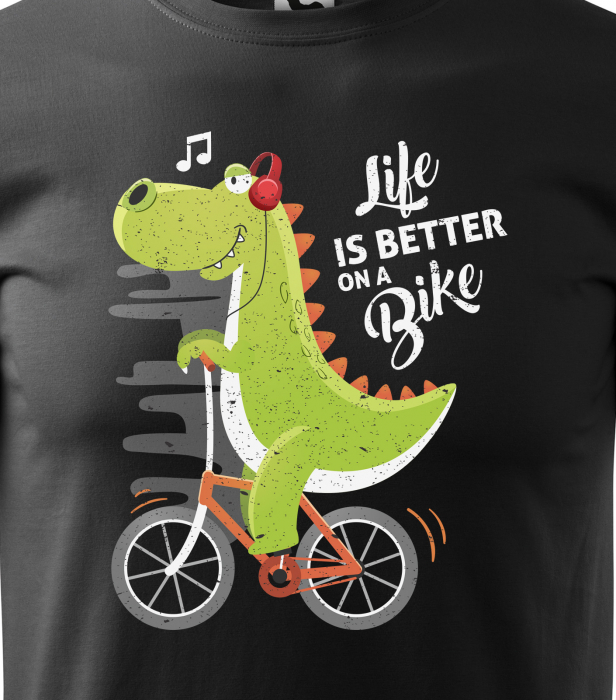 Tricou pentru biciclisti pasionati, idee de cadou, Life is Better on a Bike Singing Dinosaur [2]