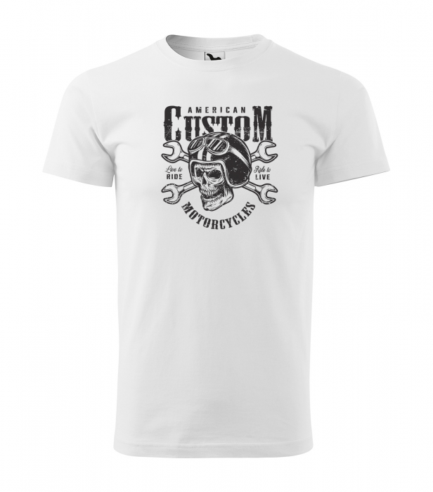 Tricou pentru motociclisti, bikeri, American Custom Skull and Wrenches [1]