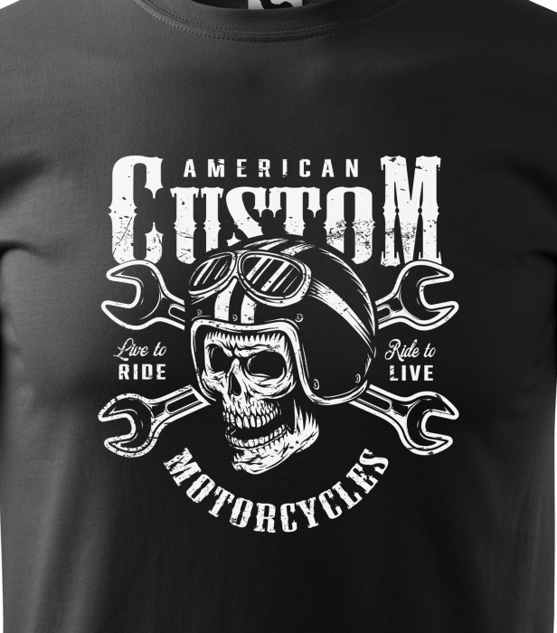 Tricou pentru motociclisti, bikeri, American Custom Skull and Wrenches [2]