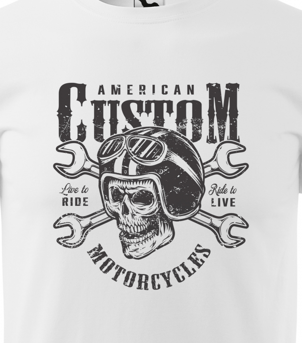 Tricou pentru motociclisti, bikeri, American Custom Skull and Wrenches [2]