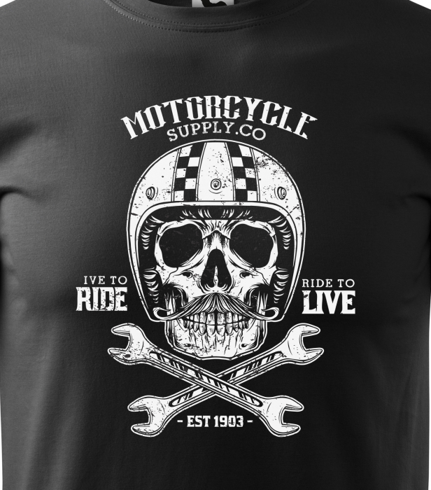 Tricou pentru motociclisti, bikeri, Live to Ride Helmet Skull [2]