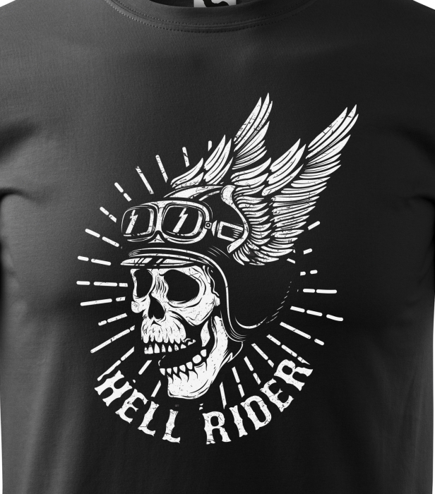 Tricou pentru motociclisti, bikeri, Skull Hell Rider Wings [2]