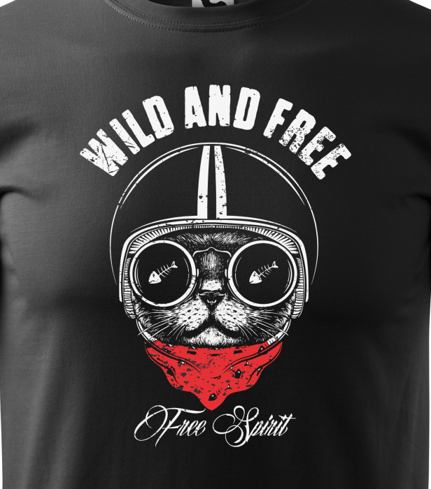 Tricou pentru motociclisti, bikeri, Wild and Free Cat [2]