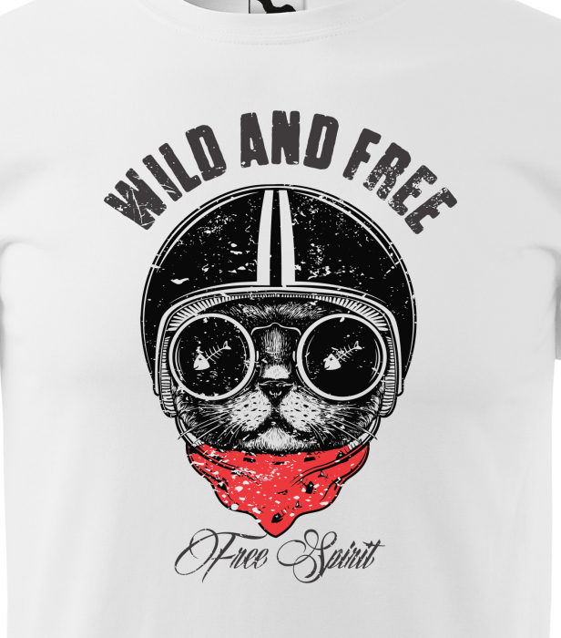 Tricou pentru motociclisti, bikeri, Wild and Free Cat [2]