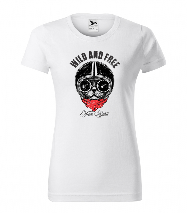 Tricou pentru motociclisti, bikeri, Wild and Free Cat [1]