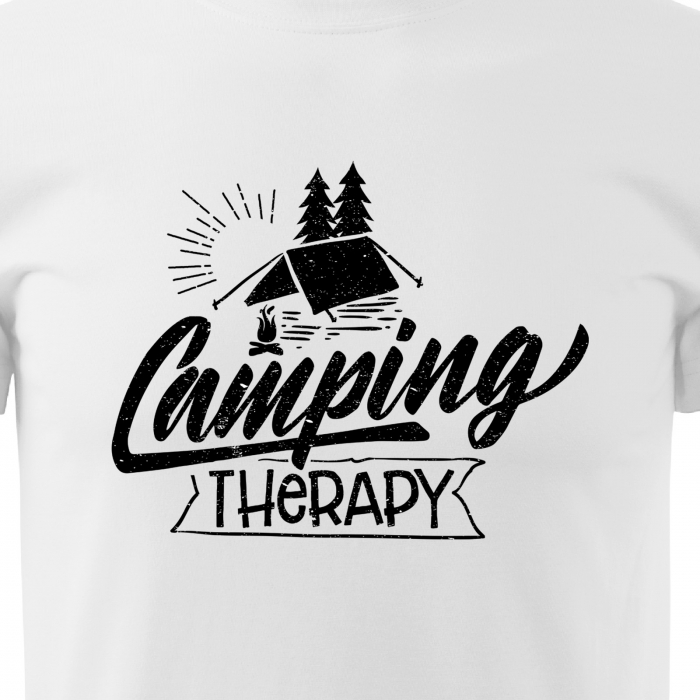 Tricou pentru pasionatii de drumetii/aventura, idee de cadou, Tent Camping Therapy [2]