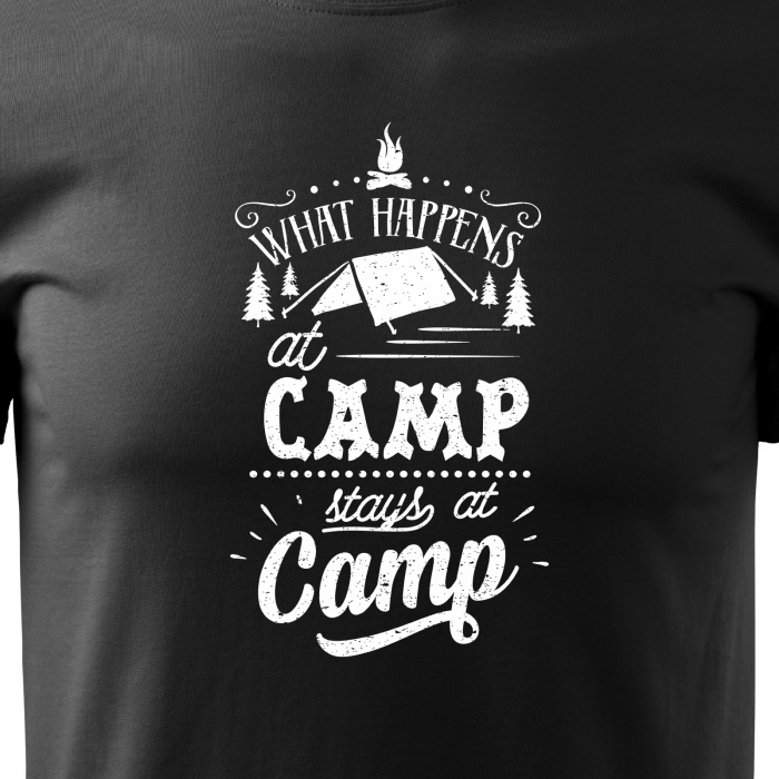 Tricou pentru pasionatii de drumetii/aventura, idee de cadou, What Happens At Camp Stays In Camp [2]