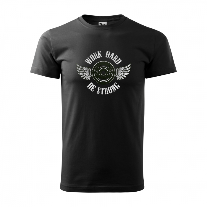 REDUCERE! Tricou de bărbati, marimea M (negru) pentru pasionatii de fitness/sala de forta, Work Hard be Strong [1]