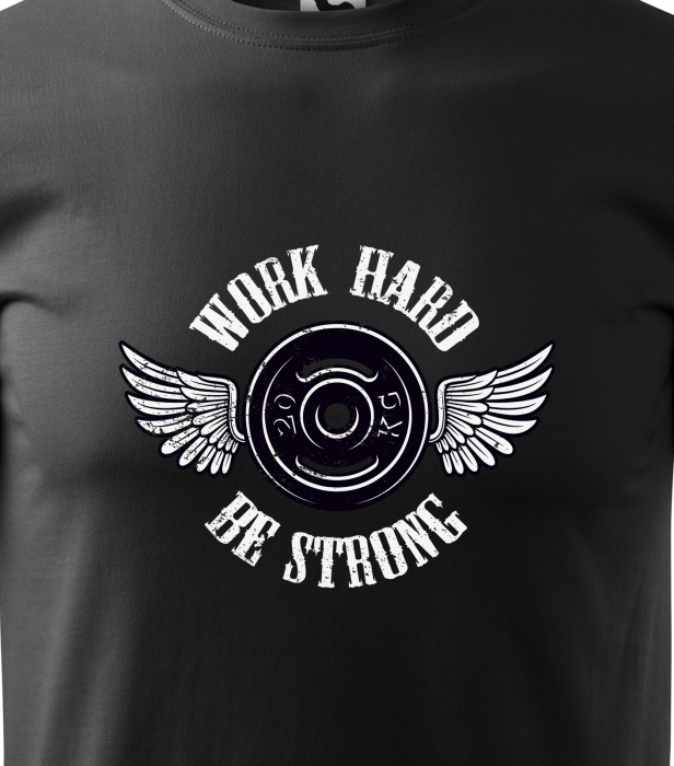 REDUCERE! Tricou de bărbati, marimea M (negru) pentru pasionatii de fitness/sala de forta, Work Hard be Strong [2]