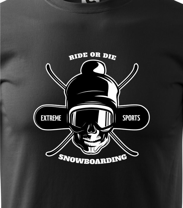 Tricou pentru pasionatii de snowboard, cadoul perfect, Ride or Die Skull Extreme Sports [2]