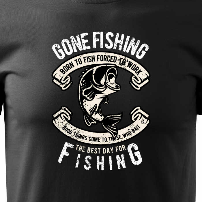 Tricou pentru pescarii amatori si profesionisti, idee de cadou, Born To Fish, Forced To Work [2]