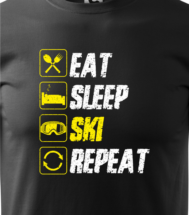 REDUCERE! Tricou de barbati, marimea S (negru) pentru schiori, Eat Sleep Ski Repeat [2]