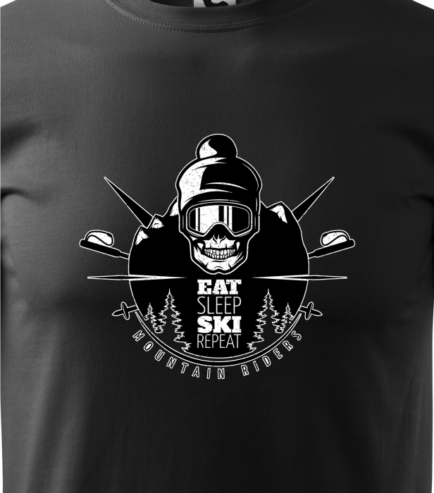 Tricou pentru schiori, cadoul perfect, Eat Sleep Ski Repeat Skull [2]