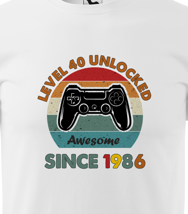 Tricou personalizat 40 ani, AWESOME level unlocked [2]