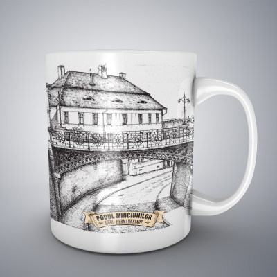 Cani ceramice - Cana ceramica alba pentru cafea/ceai, Podul Minciunilor Sibiu
