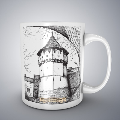 Cani ceramice - Cana ceramica alba pentru cafea/ceai, Turnul Archebuzierilor Sibiu