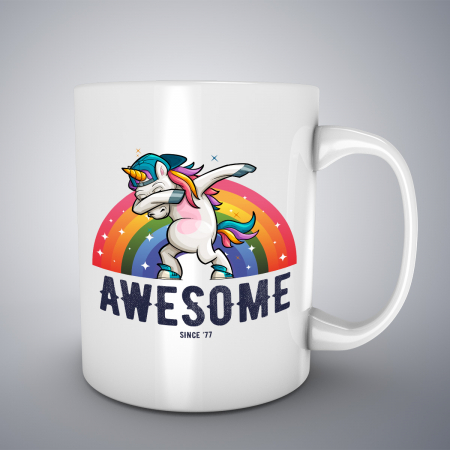 Cani aniversare - Cana cu mesaj aniversar, Unicorn Awesome Since