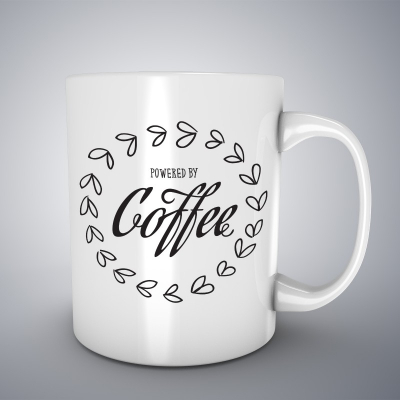 Cani cafea - Cana ceramica alba pentru cafea/ceai, Powered by coffee