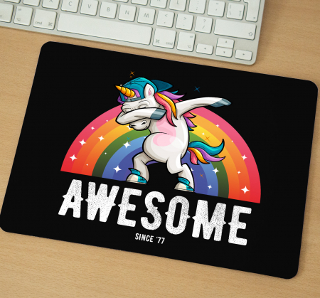 Mousepad cu mesaj aniversar, Unicorn Awesome Since