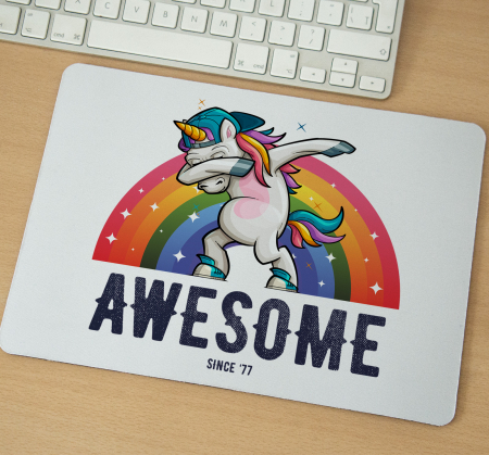 Mousepad - Mousepad cu mesaj aniversar, Unicorn Awesome Since