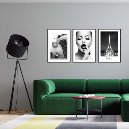 Seturi de 3 tablouri - Set 3 tablouri cu ramă, "Let's be cool, in Paris"