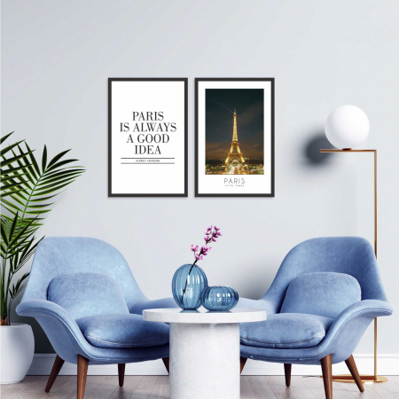 Seturi de 2 tablouri - Set 2 tablouri cu ramă, "Paris is always a good idea"