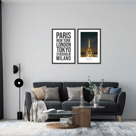 Seturi de 2 tablouri - Set 2 tablouri cu ramă, "Visit the world, especially Paris"