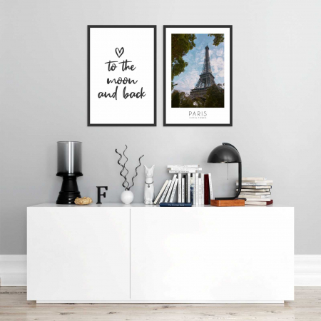 Seturi de 2 tablouri - Set 2 tablouri cu ramă, "Paris & Love you To the Moon and Back"