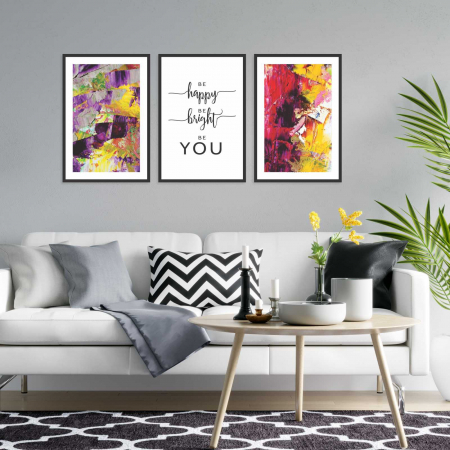 Seturi de 3 tablouri - Set 3 tablouri cu ramă, "Be happy, be bright"