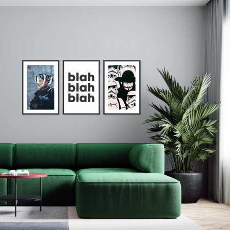 Seturi de 3 tablouri - Set 3 tablouri cu ramă, "Blah, blah art"
