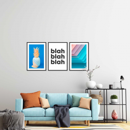 Seturi de 3 tablouri - Set 3 tablouri cu ramă, "Blah, blah, blah"