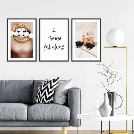 Seturi de 3 tablouri - Set 3 tablouri cu ramă, "DARE and BE fabulous"