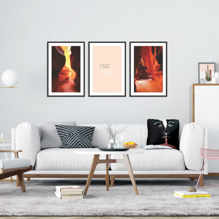 Seturi de 3 tablouri - Set 3 tablouri cu ramă, "Good vibes only"