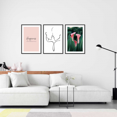 Seturi de 3 tablouri - Set 3 tablouri cu ramă, "Happiness looks gorgeous"