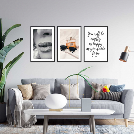 Seturi de 3 tablouri - Set 3 tablouri cu ramă, "How happy will you be"