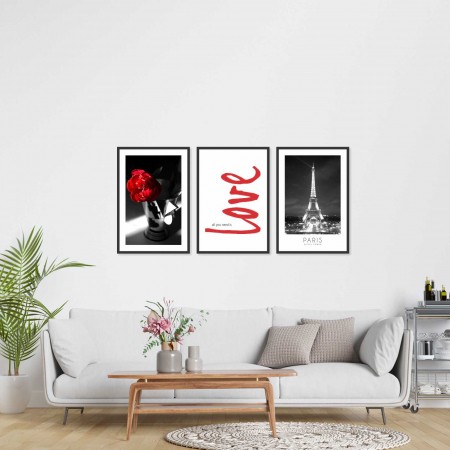 Tablouri cu rama - Set 3 tablouri cu ramă, "Love is all you need"