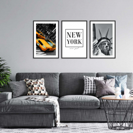 Seturi de 3 tablouri - Set 3 tablouri cu ramă, "Visit New York"