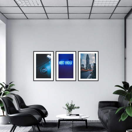 Seturi de 3 tablouri - Set 3 tablouri cu ramă, "Work harder for yourself"