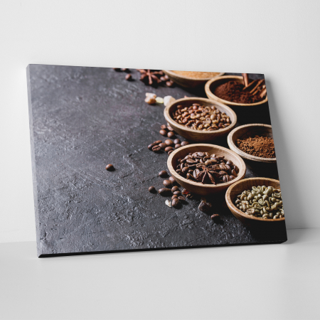 Tablouri canvas Bucatarie - Tablou canvas bucatarie, Boluri de lemn cu boabe de cafea