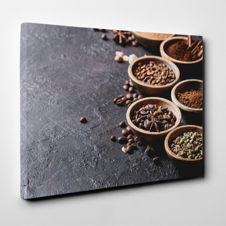Tablou canvas bucatarie, Boluri de lemn cu boabe de cafea [1]