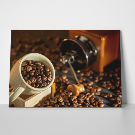Tablou canvas bucatarie, Cafea boabe la rasnita [2]