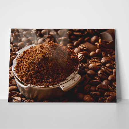 Tablou canvas bucatarie, Cafea boabe proaspat macinata [2]