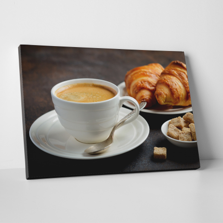 Tablouri canvas Bucatarie - Tablou canvas bucatarie, Cafeaua & croisantul de dimineata