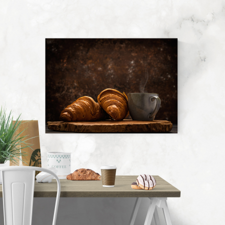 Tablou canvas bucatarie, Croissant si cafea proaspata [3]
