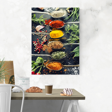Tablou canvas bucatarie, Metal Spoons and Spices [3]